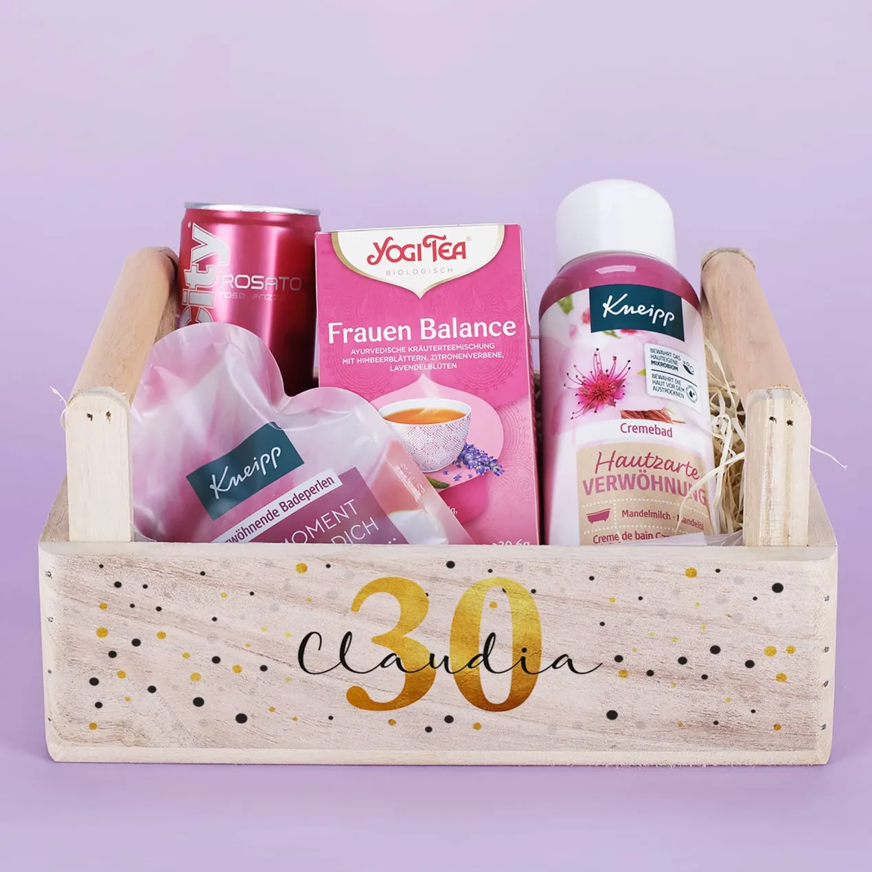 Frauen Wellness Geschenkset zum Geburtstag mit Alter und Name bedruckt