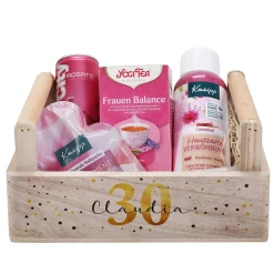 Frauen Wellness Geschenkset zum Geburtstag mit Alter und Name bedruckt