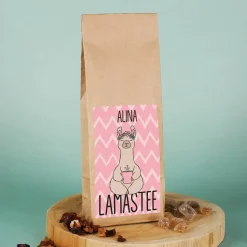Früchtetee mit niedlichem Lama und Ihrem Namen