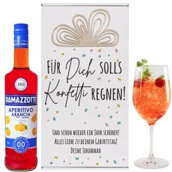 Für Dich solls Konfetti regnen! - Geschenkset zum Geburtstag mit Weinglas und Aperol