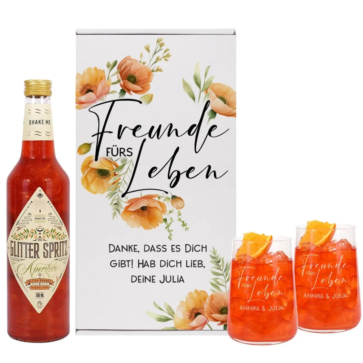 Freunde fürs Leben - Geschenkset für Freundinnen mit Glitter Spritz oder Campari