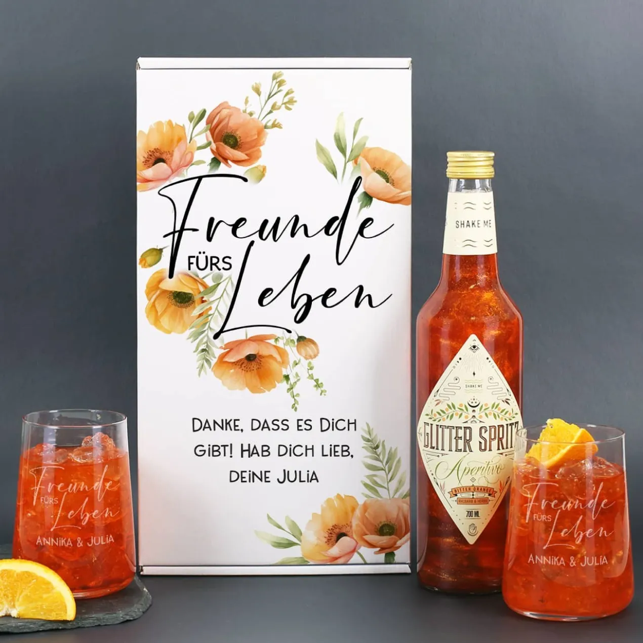 Freunde fürs Leben - Geschenkset für Freundinnen mit Glitter Spritz oder Campari