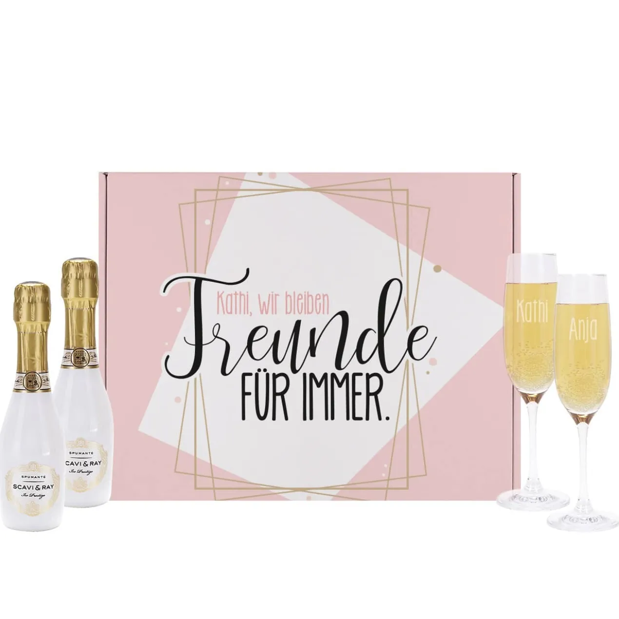 Freundinnen Sekt-Geschenkset mit Gläsern und Scavi & Ray Sektflaschen