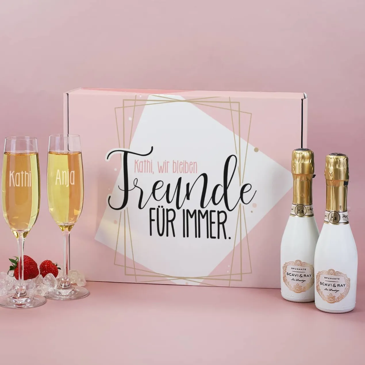Freundinnen Sekt-Geschenkset mit Gläsern und Scavi & Ray Sektflaschen