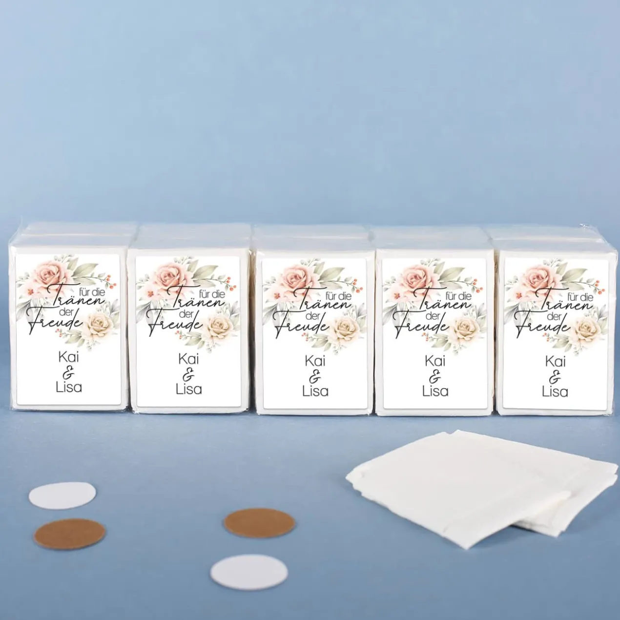 Für Freudentränen - 10er Set Taschentücher mit dem Namen des Hochzeitspaares