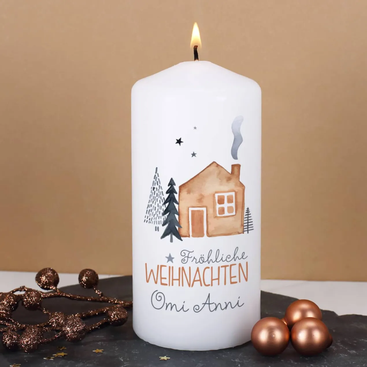 Fröhliche Weihnachten - Adventskerze und Weihnachtskerze mit Name