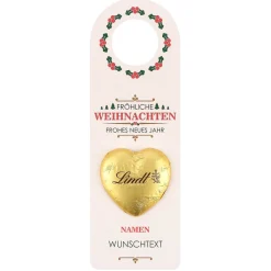 Fröhliche Weihnachten - Flaschenanhänger mit Lindt und Wunschname