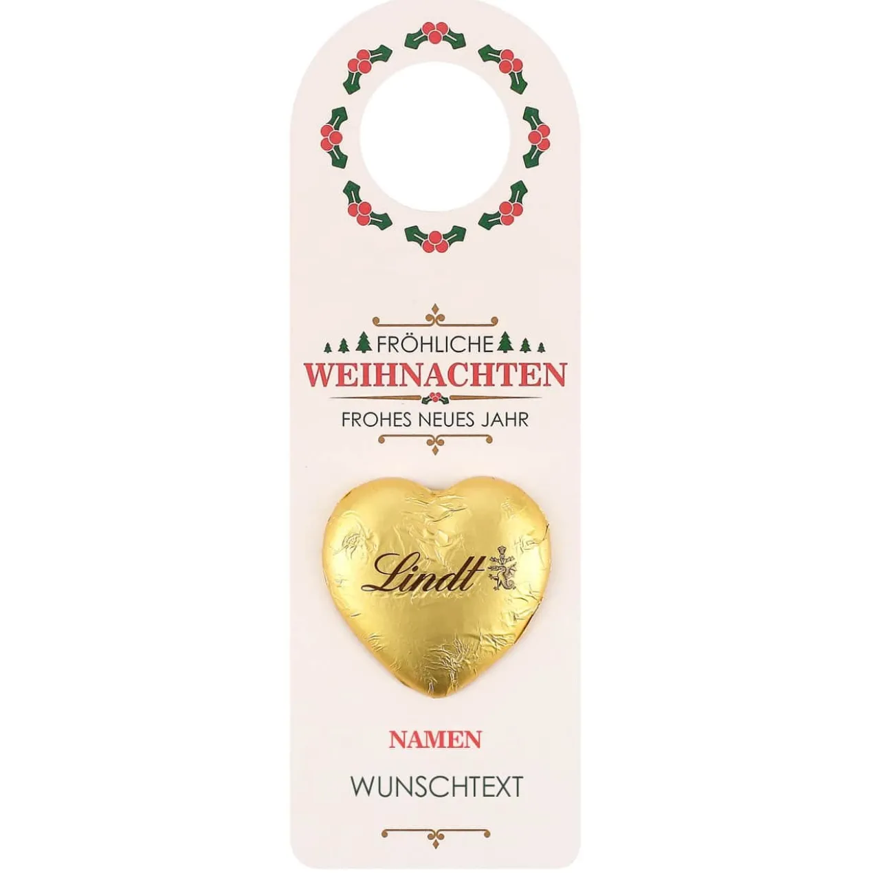 Fröhliche Weihnachten - Flaschenanhänger mit Lindt und Wunschname