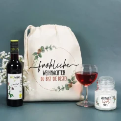 Fröhliche Weihnachten - Geschenkset mit Wein und Duftkerze