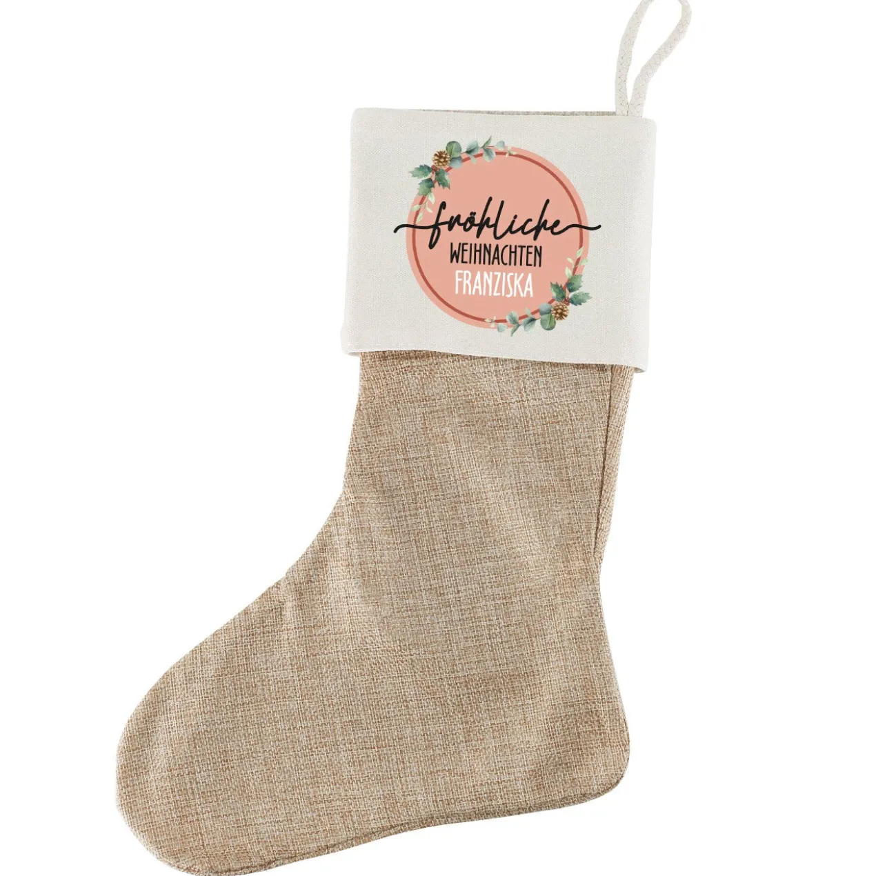 Fröhliche Weihnachten - Nikolausstrumpf mit Namensaufdruck