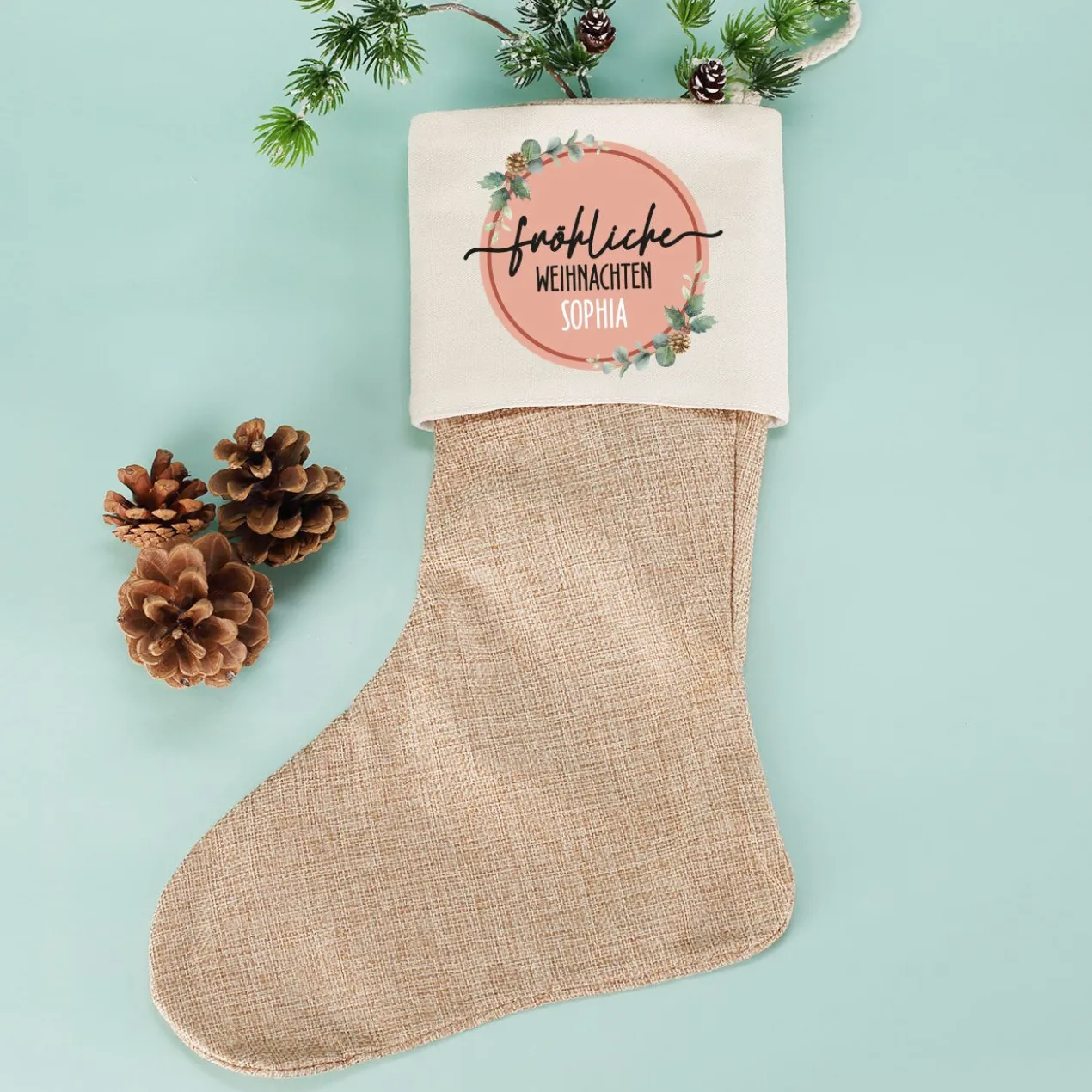 Fröhliche Weihnachten - Nikolausstrumpf mit Namensaufdruck