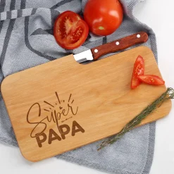 Frühstücksbrettchen mit Messer - Super Papa - aus Holz | Graviert als Geschenk zum Vatertag für Männer
