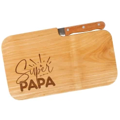 Frühstücksbrettchen mit Messer - Super Papa - aus Holz | Graviert als Geschenk zum Vatertag für Männer