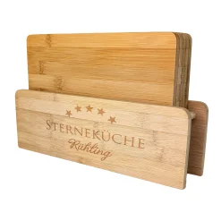 Frühstücksbrettchen-Set aus Bambus mit Ständer personalisiert mit Name | STERNEKÜCHE-Motiv