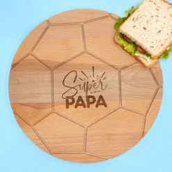 Frühstücksbrettchen 'Super Papa' aus Holz im Fußball Design rund | Geschenk für Vatertag & Geburtstag