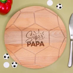 Frühstücksbrettchen 'Super Papa' aus Holz im Fußball Design rund | Geschenk für Vatertag & Geburtstag
