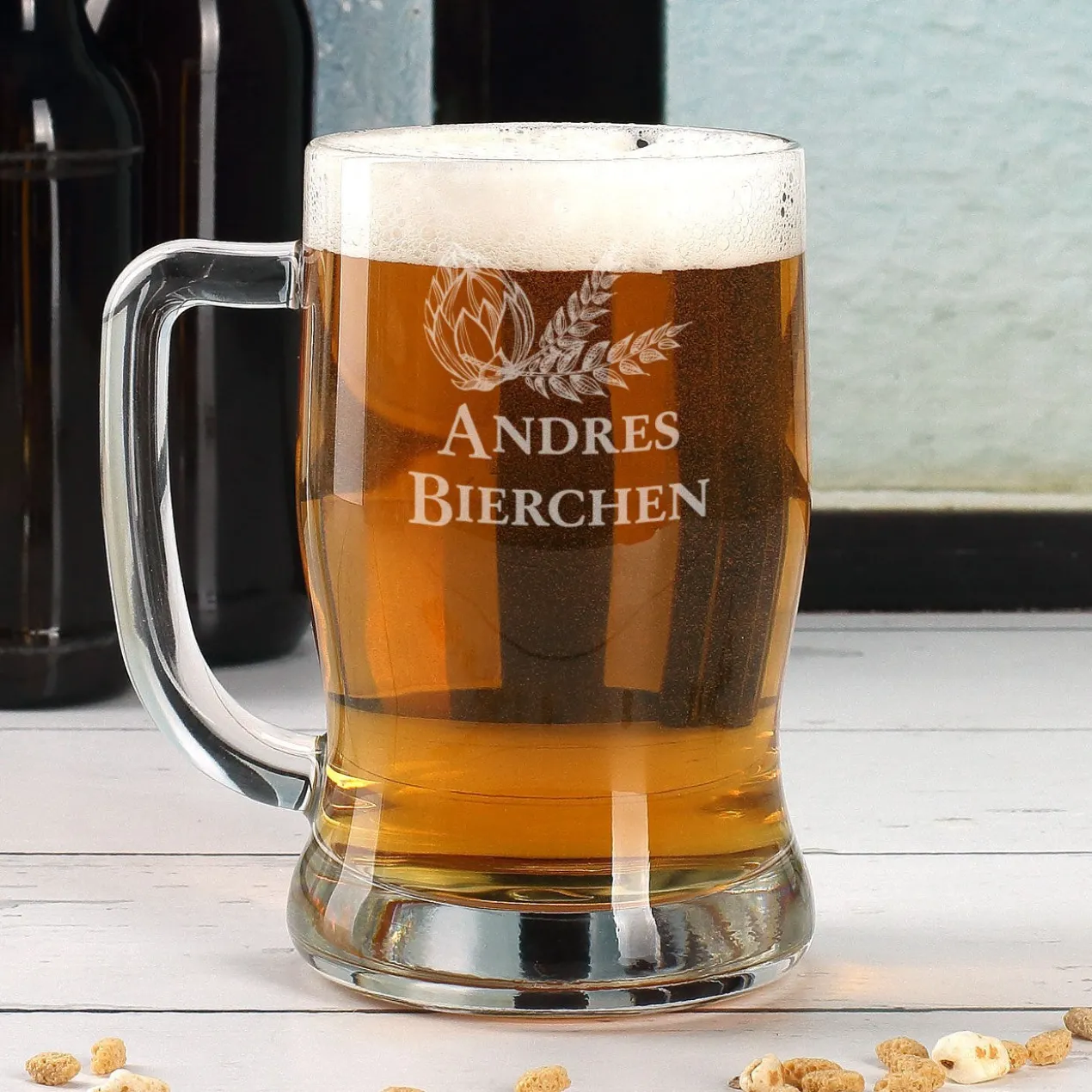 Frühstücksset für Männer mit graviertem Bierglas und Brettchen