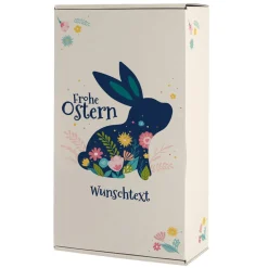 Frohe Ostern - Geschenkbox mit Hase, Blüten, Wunschtext und Holzwolle