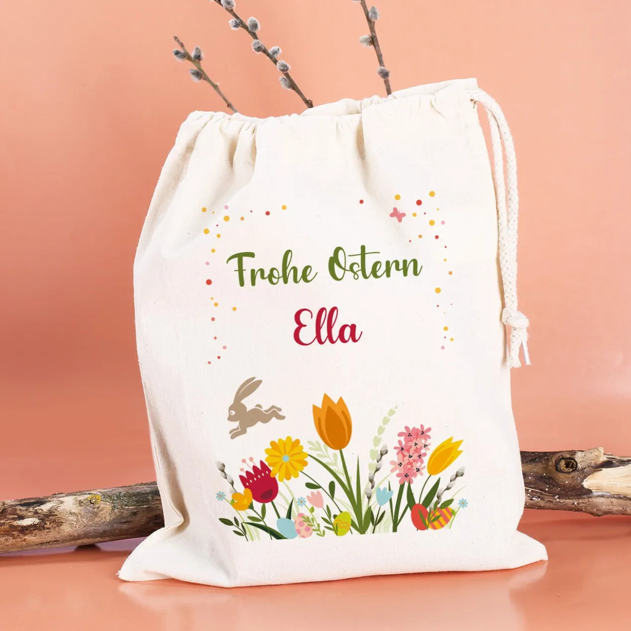 Frohe Ostern Geschenksack mit Ihrem Namen, 25x32 cm