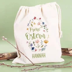 Frohe Ostern Geschenksack mit Blumen-Motiv & Name, 25x32 cm