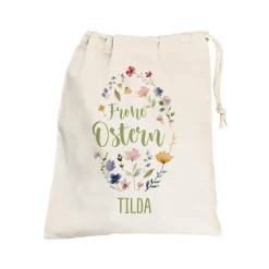 Frohe Ostern Geschenksack mit Blumen-Motiv & Name, 25x32 cm