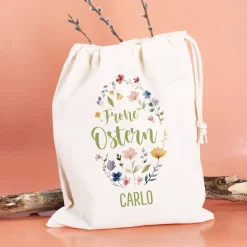 Frohe Ostern Geschenksack mit Blumen-Motiv & Name, 25x32 cm