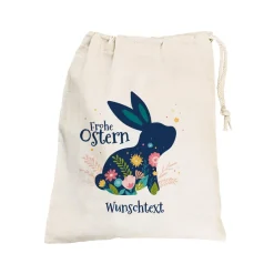 Frohe Ostern - Geschenksack mit Osterhase, Blüten und Wunschtext, 25 x 32 cm