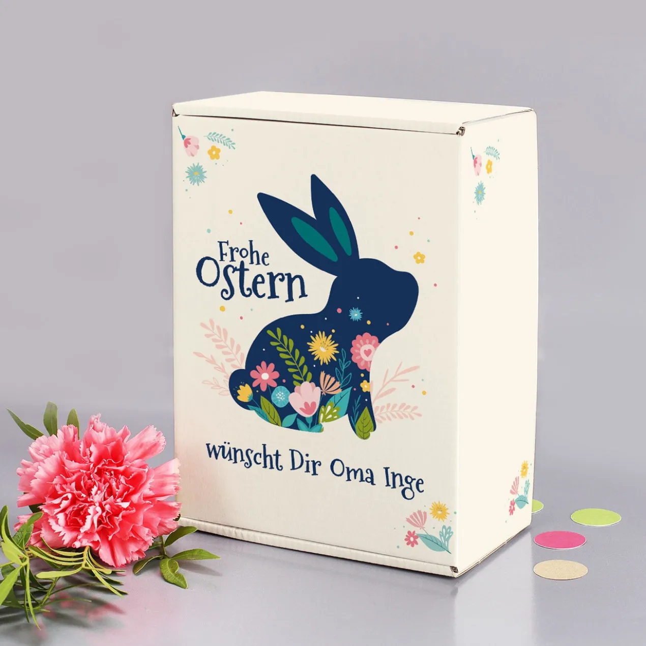 Frohe Ostern - Geschenkverpackung mit Wunschtext und Osterhase