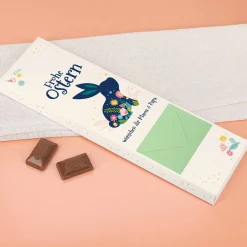 Frohe Ostern - 300 g Schokolade mit kleinem Umschlag und Wunschtext
