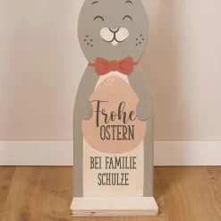 Frohe Ostern - Holzaufsteller in Hasenform mit Wunschtext - 80 cm Osterdeko