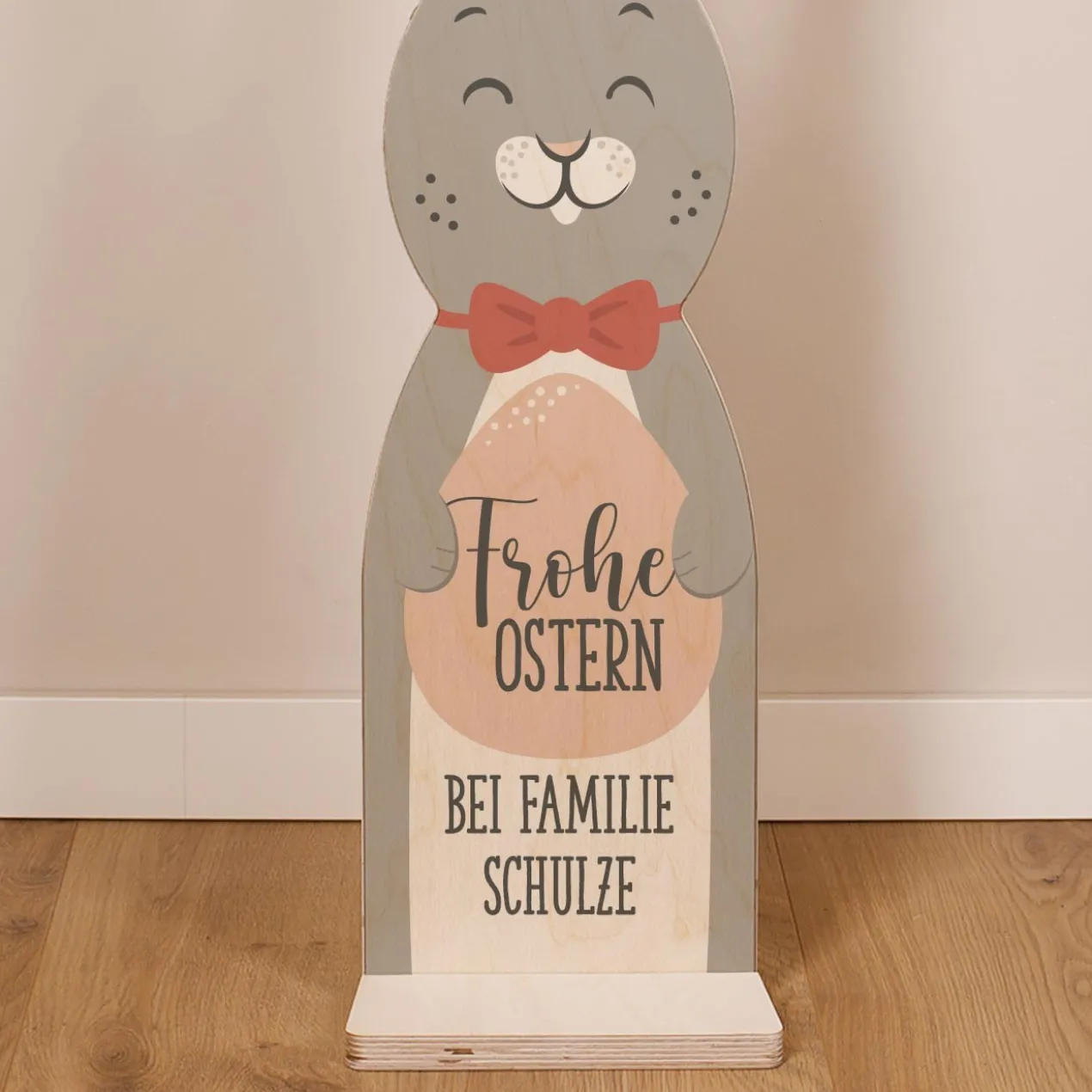 Frohe Ostern - Holzaufsteller in Hasenform mit Wunschtext - 80 cm Osterdeko