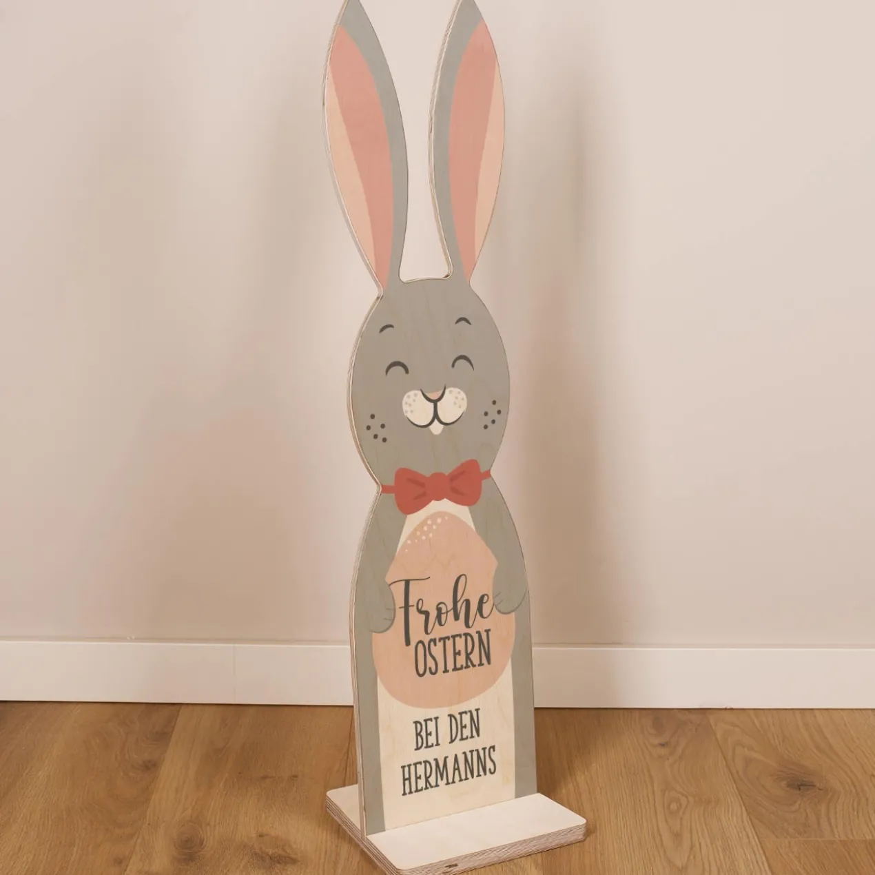 Frohe Ostern - Holzaufsteller in Hasenform mit Wunschtext - 80 cm Osterdeko