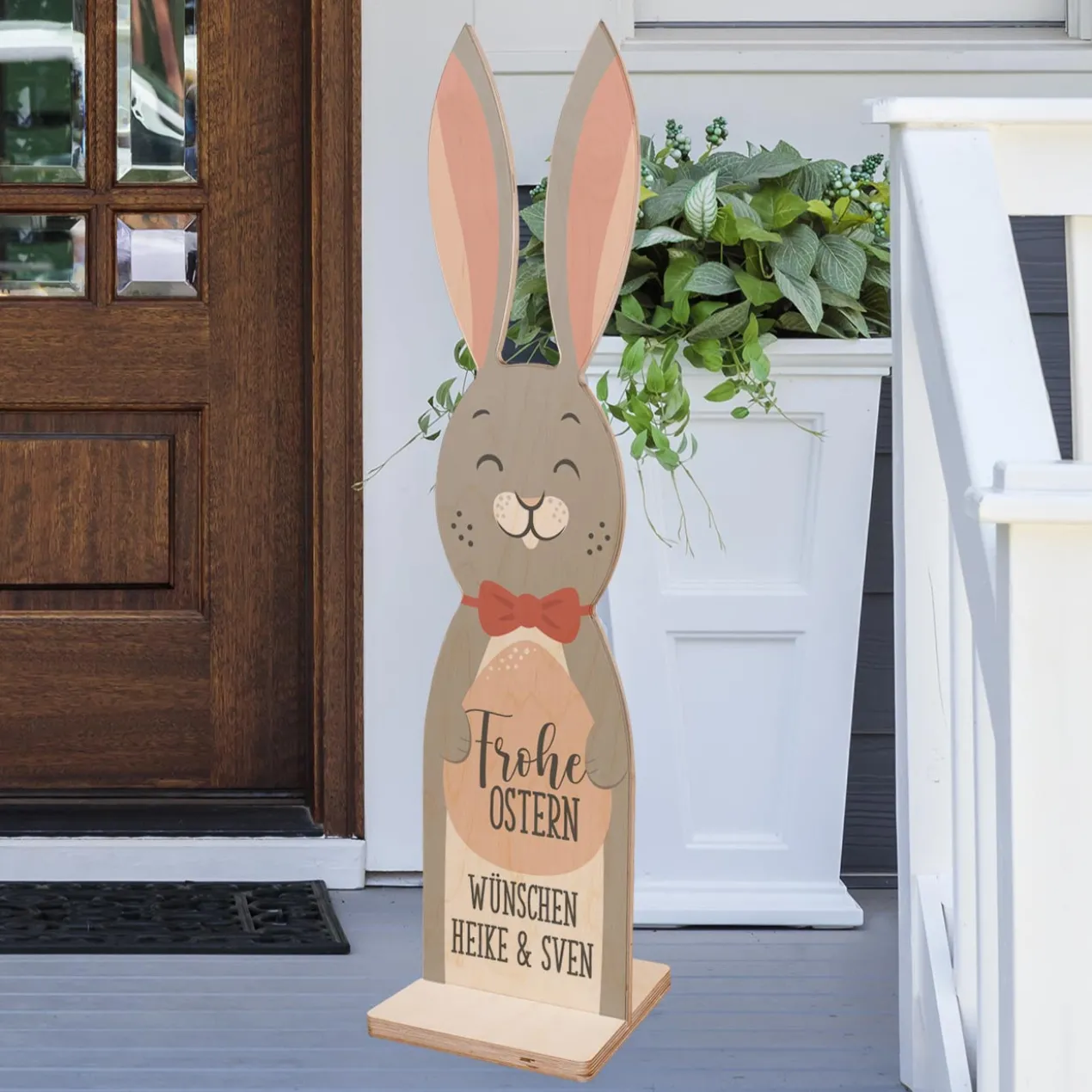 Frohe Ostern - Holzaufsteller in Hasenform mit Wunschtext - 80 cm Osterdeko