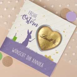 Frohe Ostern - Klappkarte mit Lindt Schokoherz