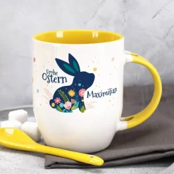 Frohe Ostern - Löffeltasse mit Osterhase und Name | Ostergeschenk