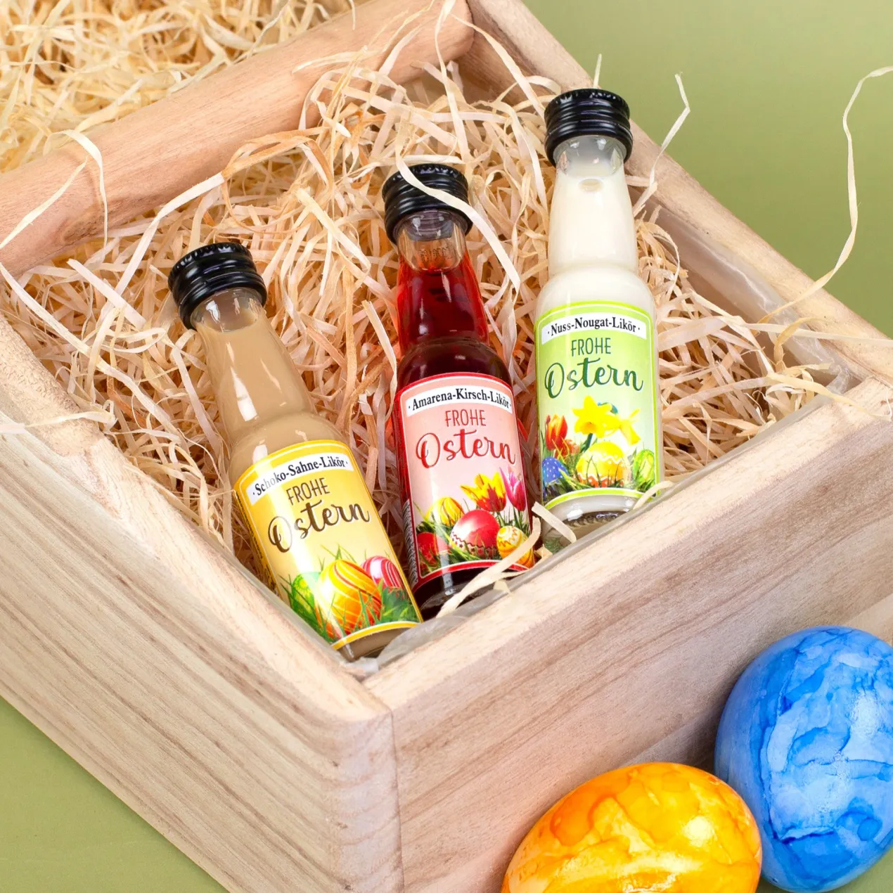 Frohe Ostern Likör 3er Set | Schoko-Sahne, Amarena-Kirsch & Nuss-Nougat