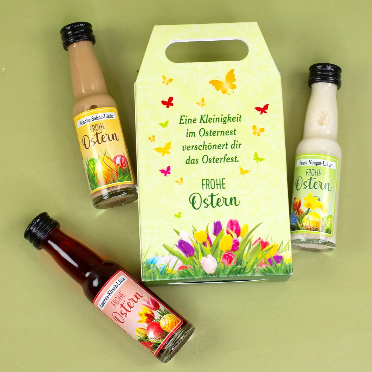 Frohe Ostern Likör 3er Set | Schoko-Sahne, Amarena-Kirsch & Nuss-Nougat