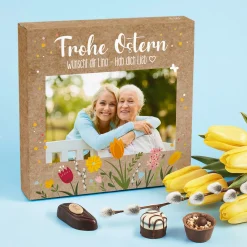 Frohe Ostern - Lindt-Pralinen mit Ihrem Foto und Text bedruckt