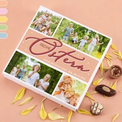 Frohe Ostern - Lindt-Pralinen mit 4 Bildern, Wunschtext und Farbauswahl