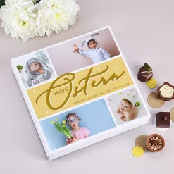Frohe Ostern - Lindt-Pralinen mit 4 Bildern, Wunschtext und Farbauswahl