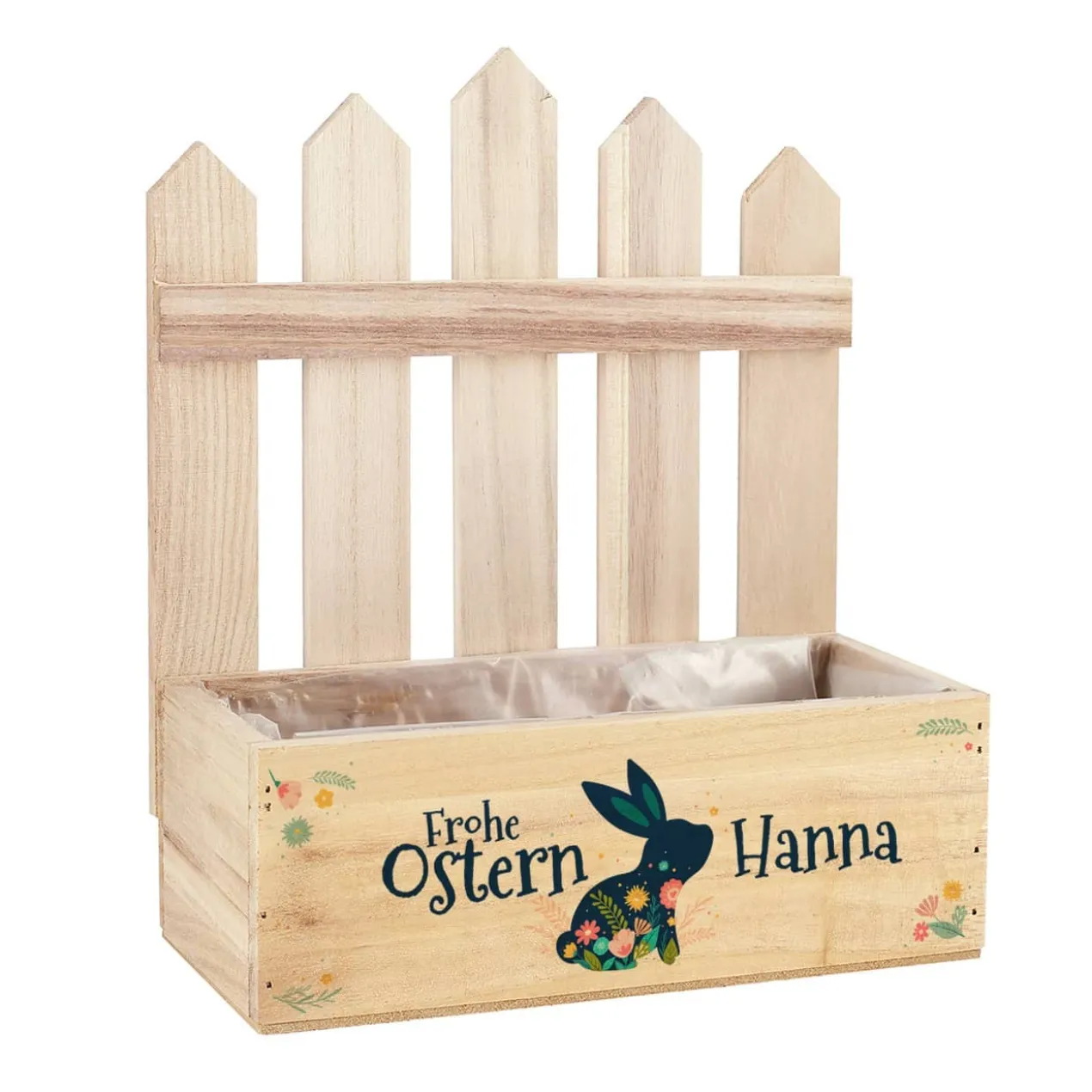 Frohe Ostern - Pflanzkiste in Zaunoptik zu Ostern