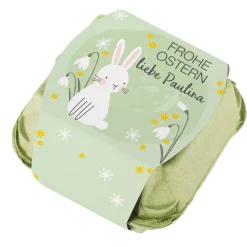 Frohe Ostern - Schokoeier im personalisierten Eierkarton | 4 Löffeleier