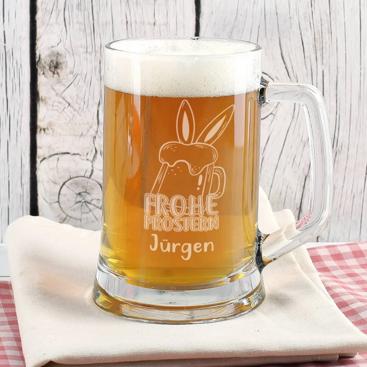 Frohe Prostern - Bierseidel mit persönlicher Namensgravur zu Ostern