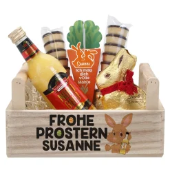 Frohe Prostern - Geschenkset mit Eierlikör, Goldhase und Möhre