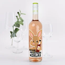 Frohe Prostern - Weinflasche zu Ostern mit bedrucktem Etikett | Biorebe Wein