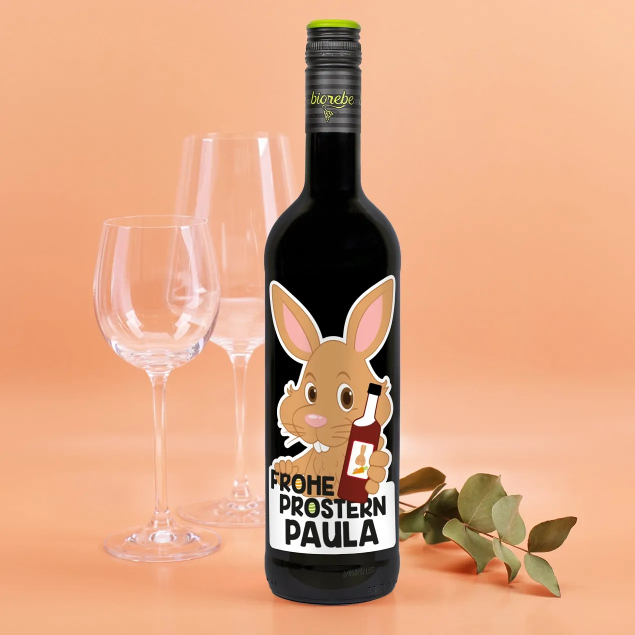 Frohe Prostern - Weinflasche zu Ostern mit bedrucktem Etikett | Biorebe Wein