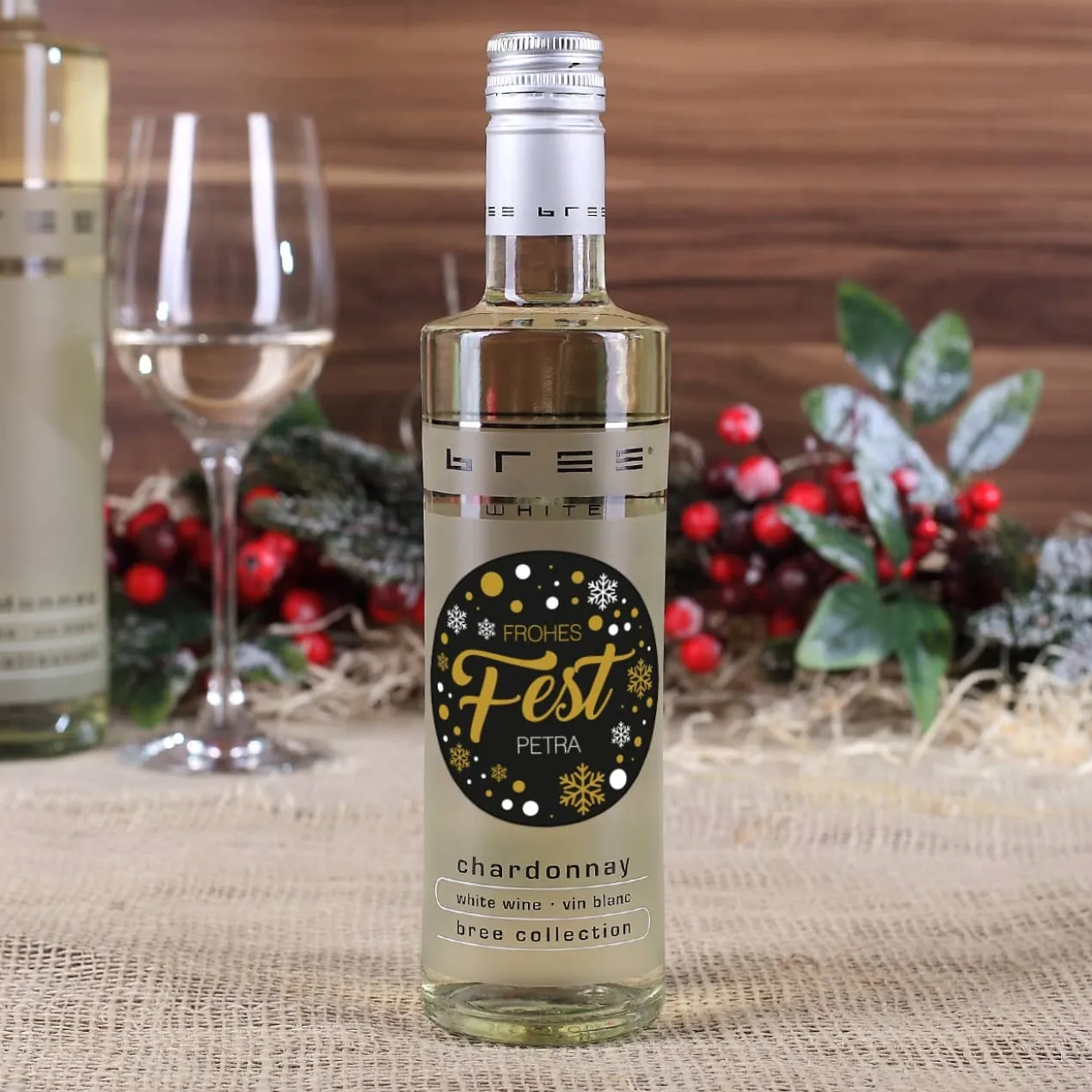 Frohes Fest - kleine BREE Weinflasche mit Name