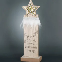 Frohes Fest - LED Holzskulptur mit Sterndetail und Gravur