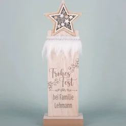 Frohes Fest - LED Holzskulptur mit Sterndetail und Gravur