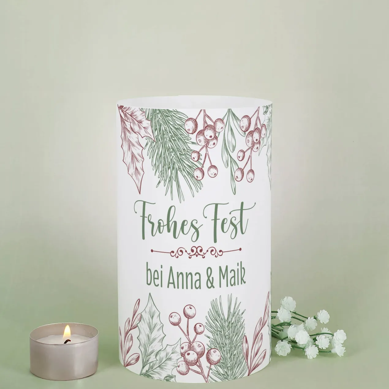 Frohes Fest - Lichthülle als Tischdeko zu Weihnachten